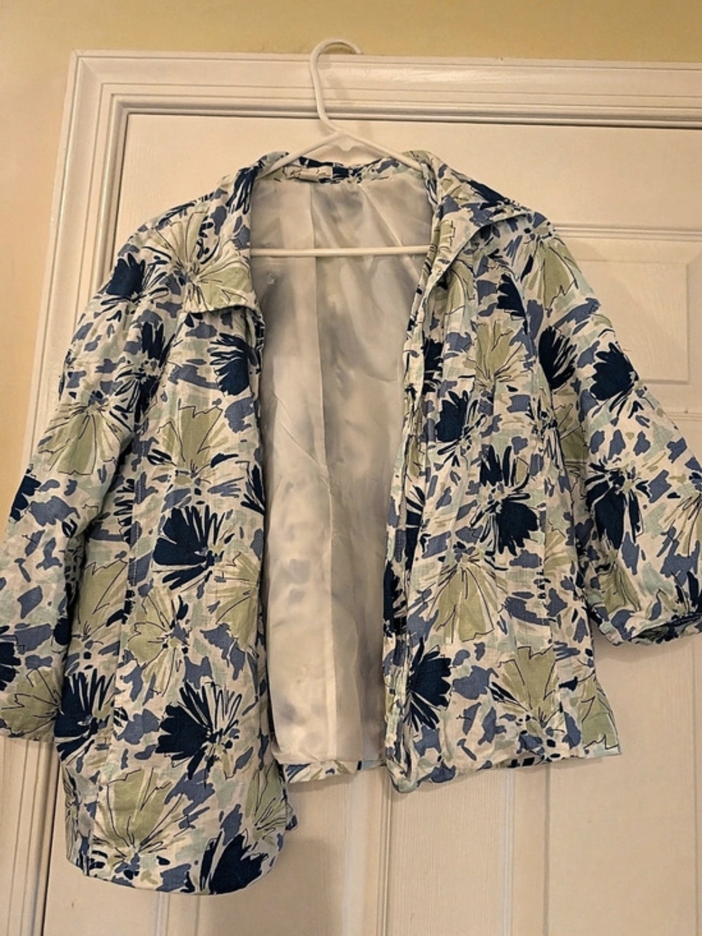 Kim Rogers Petite Linen Floral Blazer Jacket Blue & Green Small